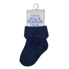 S10-N: Navy Pom Pom Ankle Socks (0-24 Months)